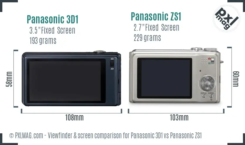 Panasonic 3D1 vs Panasonic ZS1 Screen and Viewfinder comparison