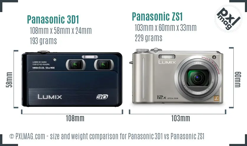 Panasonic 3D1 vs Panasonic ZS1 size comparison