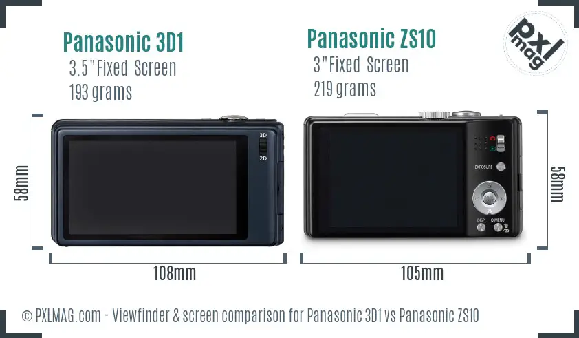 Panasonic 3D1 vs Panasonic ZS10 Screen and Viewfinder comparison