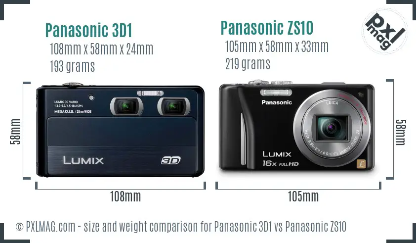 Panasonic 3D1 vs Panasonic ZS10 size comparison