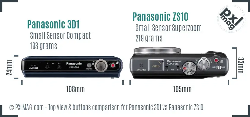 Panasonic 3D1 vs Panasonic ZS10 top view buttons comparison