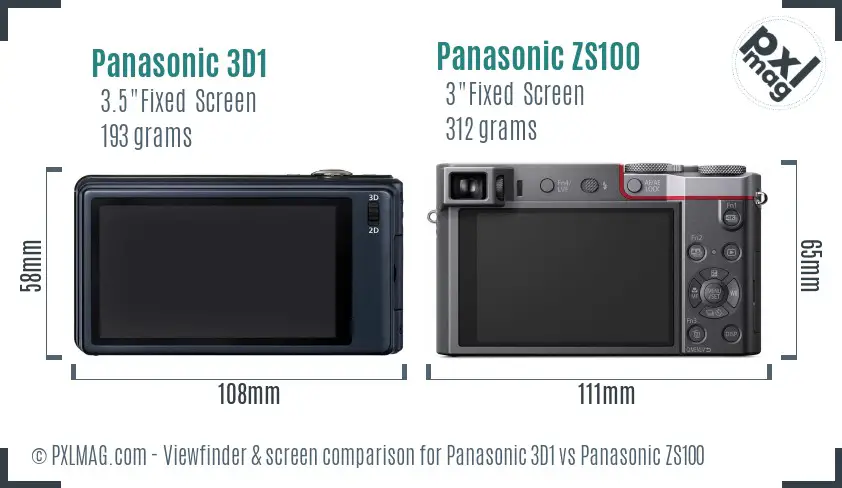 Panasonic 3D1 vs Panasonic ZS100 Screen and Viewfinder comparison