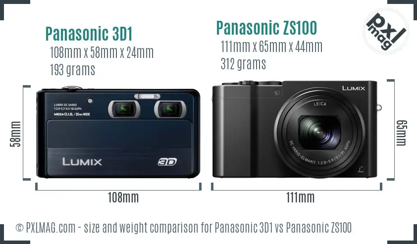 Panasonic 3D1 vs Panasonic ZS100 size comparison