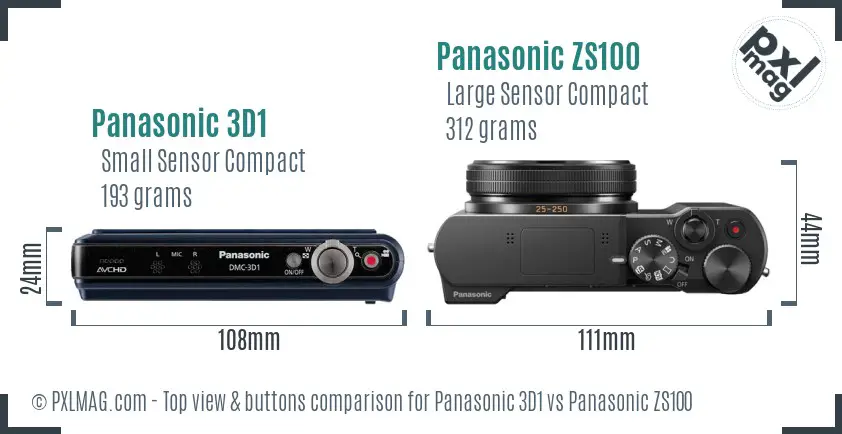 Panasonic 3D1 vs Panasonic ZS100 top view buttons comparison