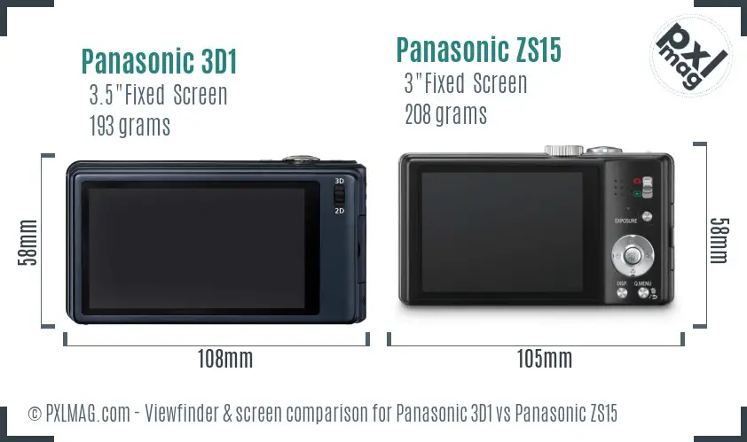 Panasonic 3D1 vs Panasonic ZS15 Screen and Viewfinder comparison
