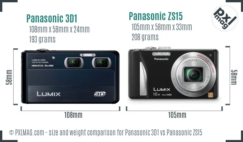 Panasonic 3D1 vs Panasonic ZS15 size comparison