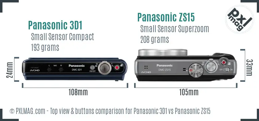 Panasonic 3D1 vs Panasonic ZS15 top view buttons comparison