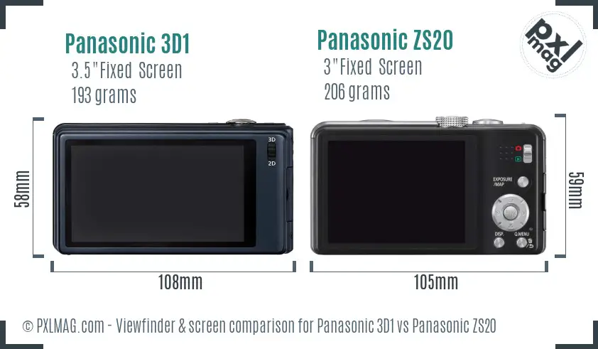 Panasonic 3D1 vs Panasonic ZS20 Screen and Viewfinder comparison