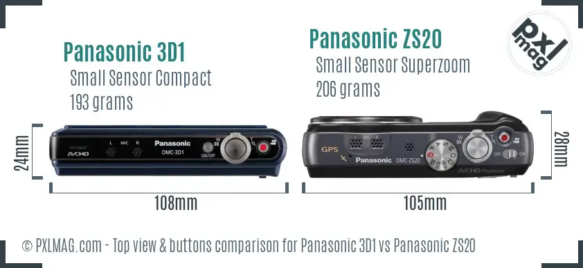 Panasonic 3D1 vs Panasonic ZS20 top view buttons comparison