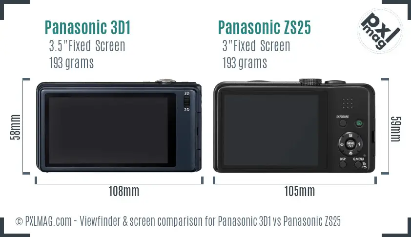 Panasonic 3D1 vs Panasonic ZS25 Screen and Viewfinder comparison