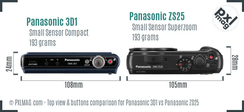 Panasonic 3D1 vs Panasonic ZS25 top view buttons comparison