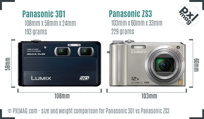 Panasonic 3D1 vs Panasonic ZS3 size comparison
