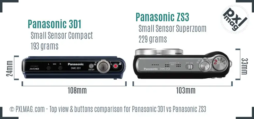 Panasonic 3D1 vs Panasonic ZS3 top view buttons comparison