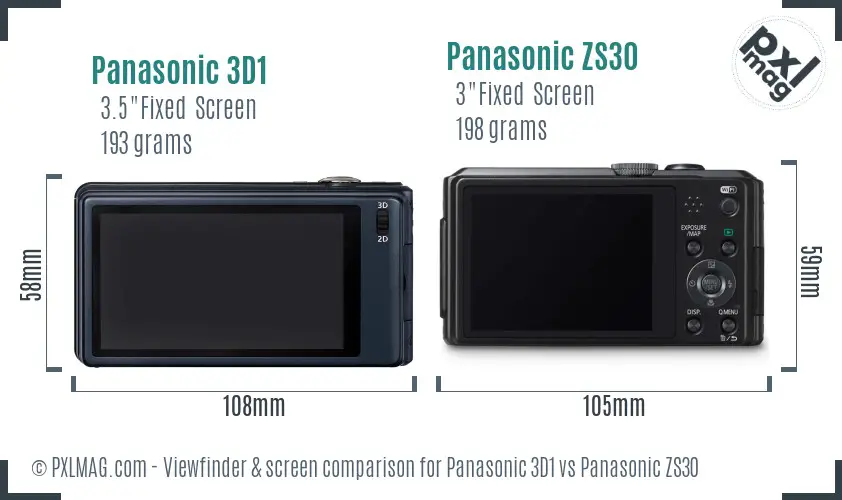 Panasonic 3D1 vs Panasonic ZS30 Screen and Viewfinder comparison