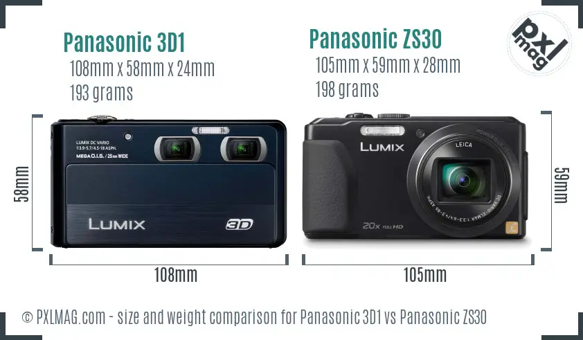 Panasonic 3D1 vs Panasonic ZS30 size comparison