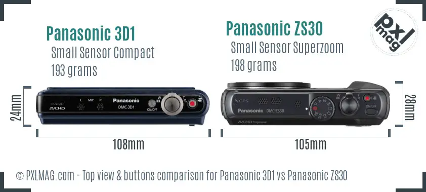 Panasonic 3D1 vs Panasonic ZS30 top view buttons comparison