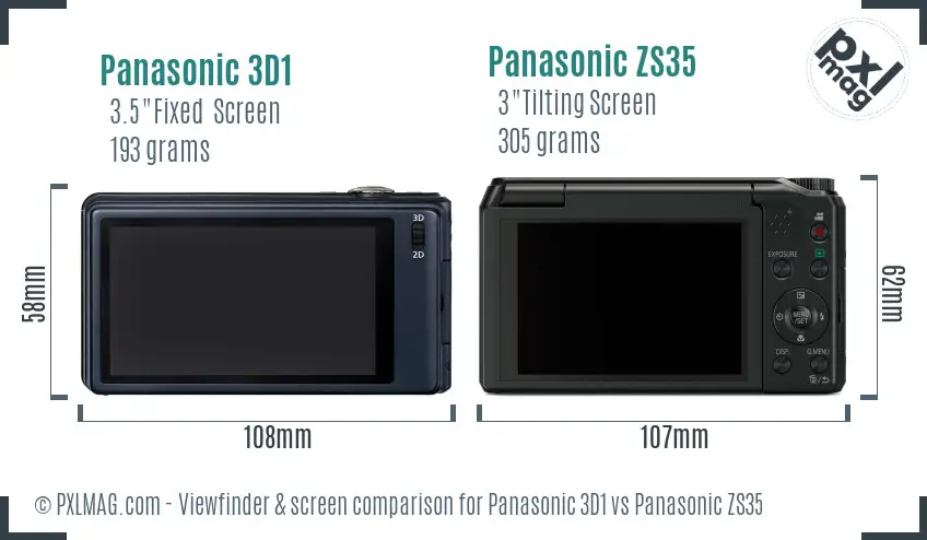Panasonic 3D1 vs Panasonic ZS35 Screen and Viewfinder comparison