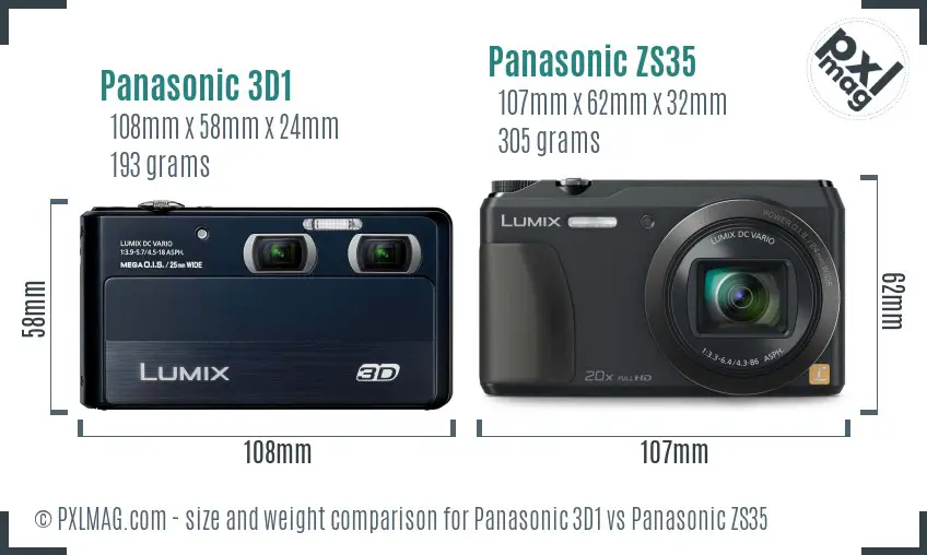 Panasonic 3D1 vs Panasonic ZS35 size comparison