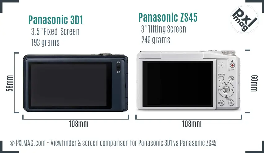 Panasonic 3D1 vs Panasonic ZS45 Screen and Viewfinder comparison