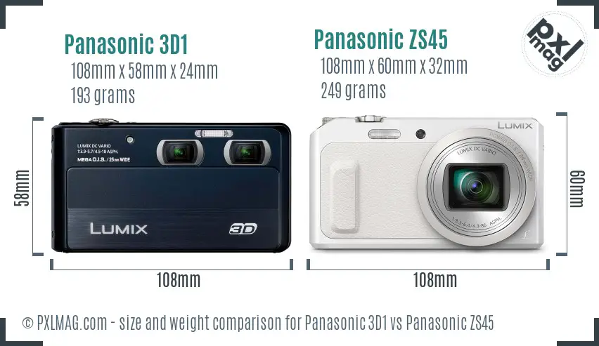 Panasonic 3D1 vs Panasonic ZS45 size comparison