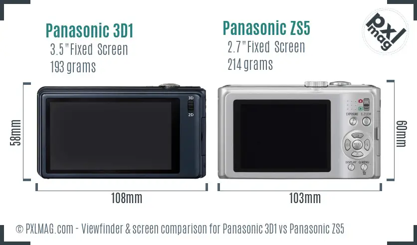 Panasonic 3D1 vs Panasonic ZS5 Screen and Viewfinder comparison