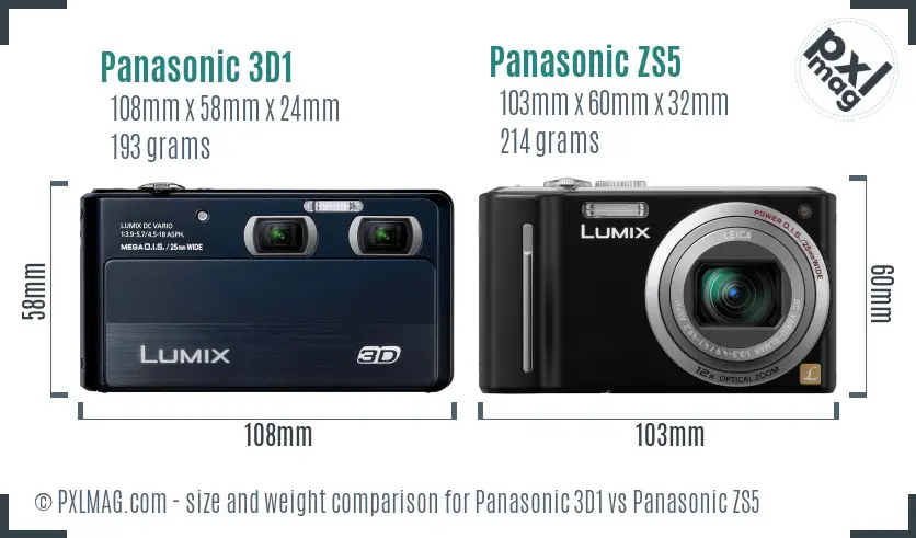 Panasonic 3D1 vs Panasonic ZS5 size comparison
