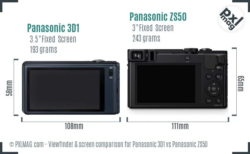 Panasonic 3D1 vs Panasonic ZS50 Screen and Viewfinder comparison
