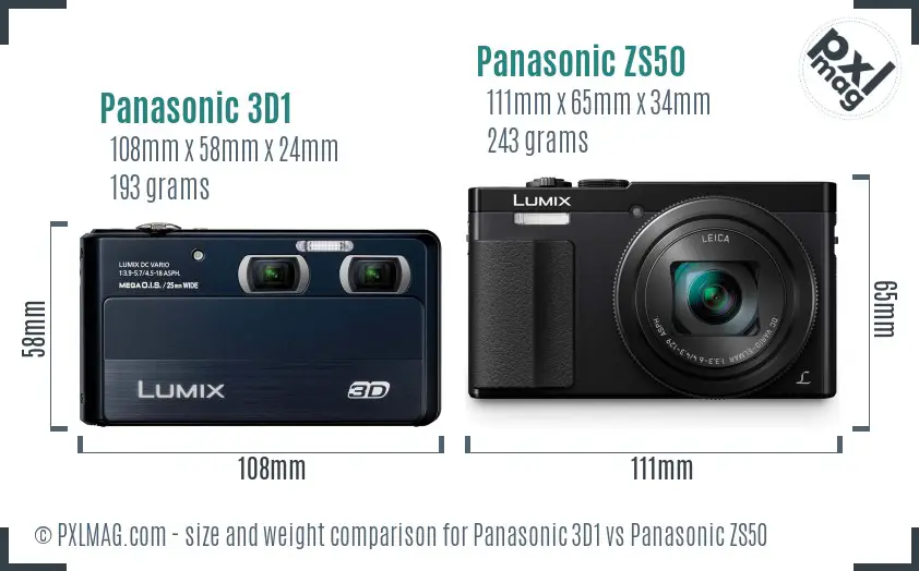 Panasonic 3D1 vs Panasonic ZS50 size comparison