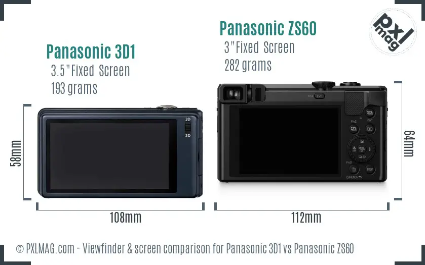 Panasonic 3D1 vs Panasonic ZS60 Screen and Viewfinder comparison