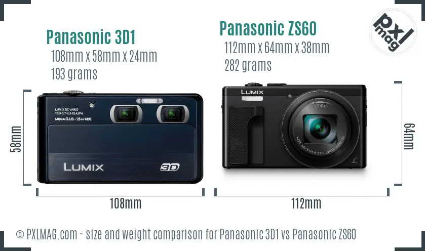 Panasonic 3D1 vs Panasonic ZS60 size comparison
