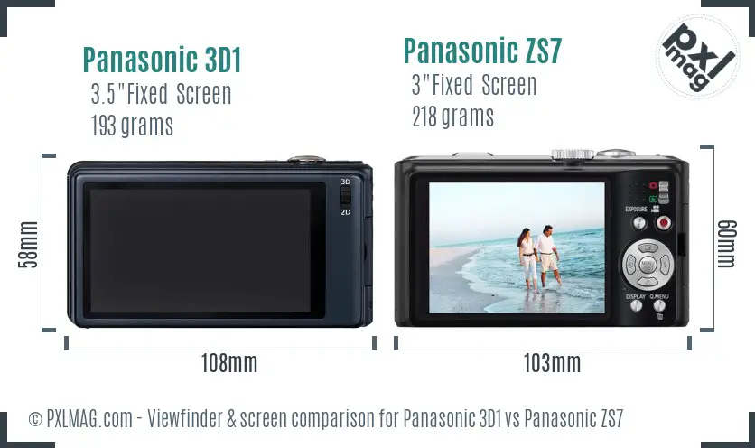 Panasonic 3D1 vs Panasonic ZS7 Screen and Viewfinder comparison