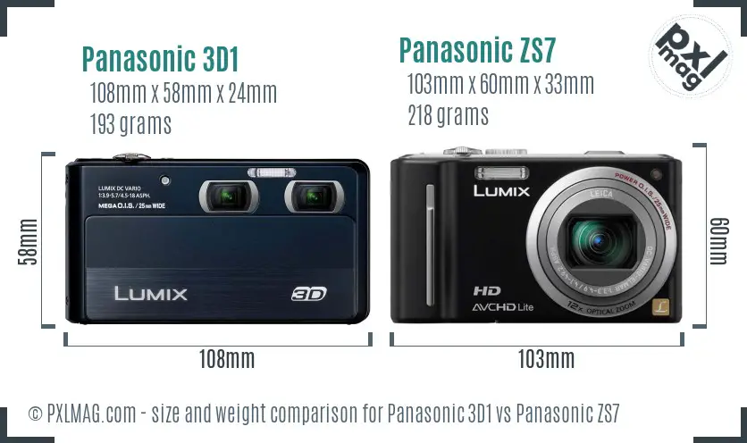 Panasonic 3D1 vs Panasonic ZS7 size comparison