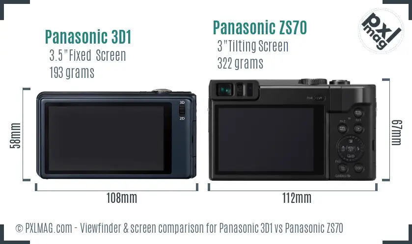 Panasonic 3D1 vs Panasonic ZS70 Screen and Viewfinder comparison