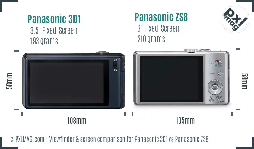 Panasonic 3D1 vs Panasonic ZS8 Screen and Viewfinder comparison