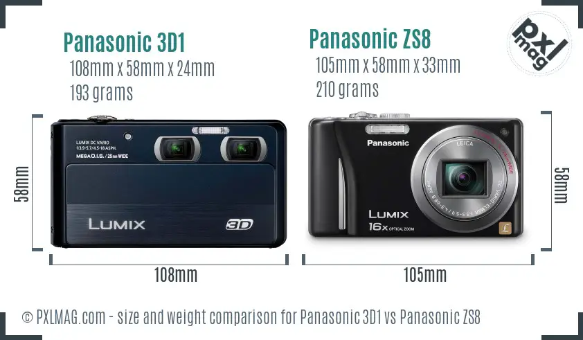Panasonic 3D1 vs Panasonic ZS8 size comparison