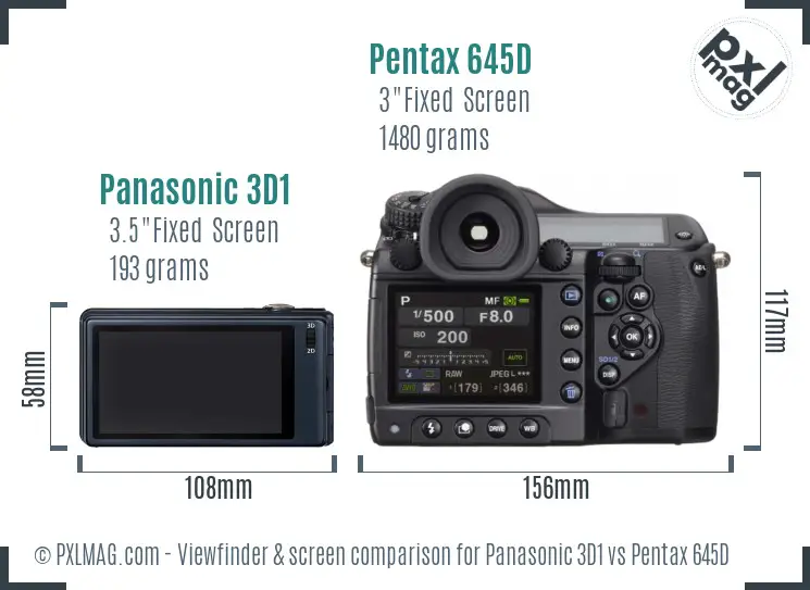 Panasonic 3D1 vs Pentax 645D Screen and Viewfinder comparison