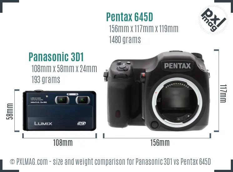 Panasonic 3D1 vs Pentax 645D size comparison
