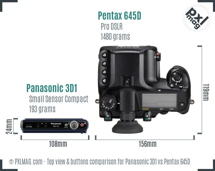 Panasonic 3D1 vs Pentax 645D top view buttons comparison