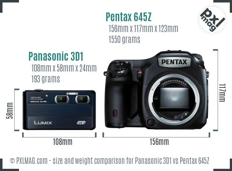 Panasonic 3D1 vs Pentax 645Z size comparison