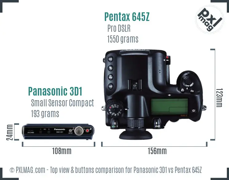 Panasonic 3D1 vs Pentax 645Z top view buttons comparison
