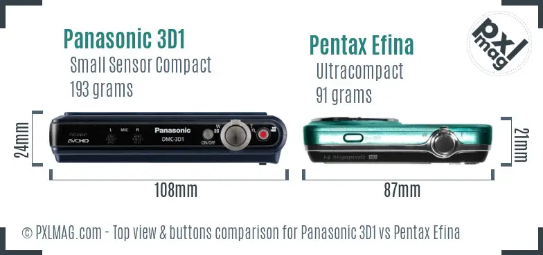 Panasonic 3D1 vs Pentax Efina top view buttons comparison