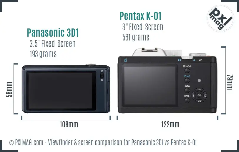 Panasonic 3D1 vs Pentax K-01 Screen and Viewfinder comparison