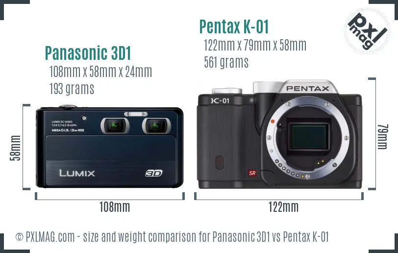 Panasonic 3D1 vs Pentax K-01 size comparison