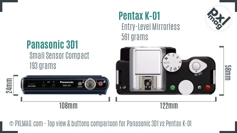 Panasonic 3D1 vs Pentax K-01 top view buttons comparison