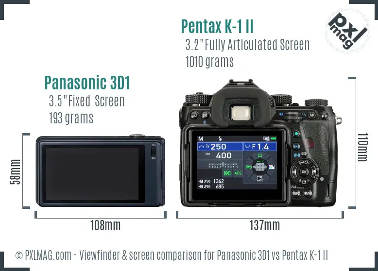 Panasonic 3D1 vs Pentax K-1 II Screen and Viewfinder comparison
