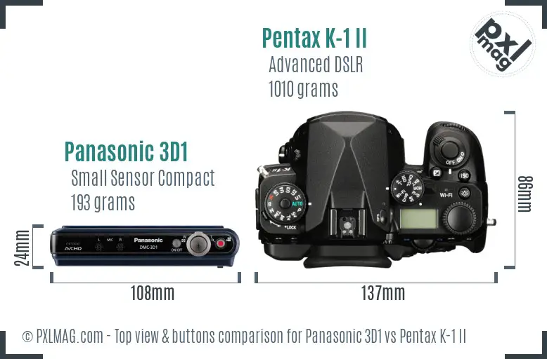Panasonic 3D1 vs Pentax K-1 II top view buttons comparison