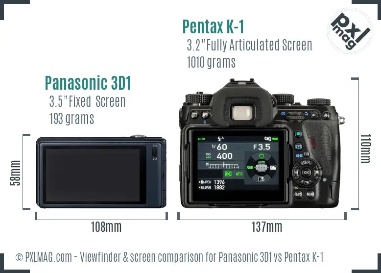 Panasonic 3D1 vs Pentax K-1 Screen and Viewfinder comparison