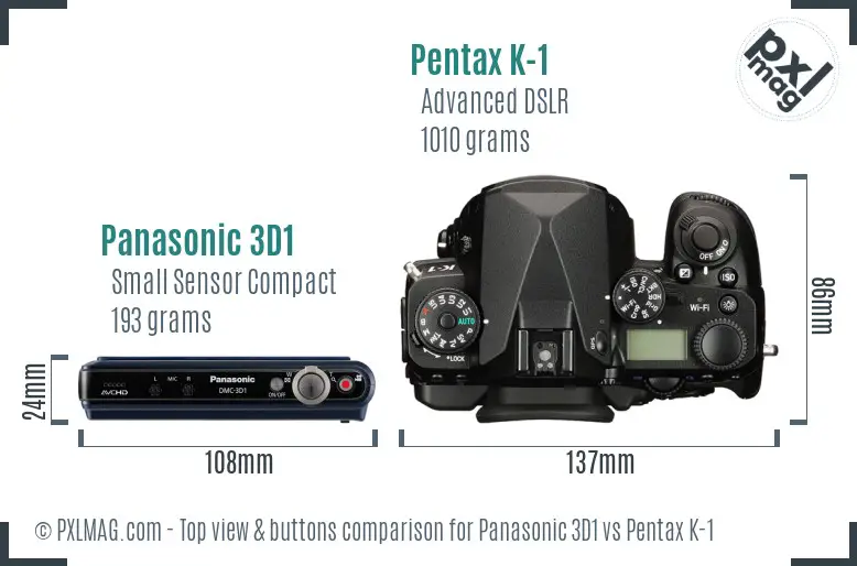 Panasonic 3D1 vs Pentax K-1 top view buttons comparison
