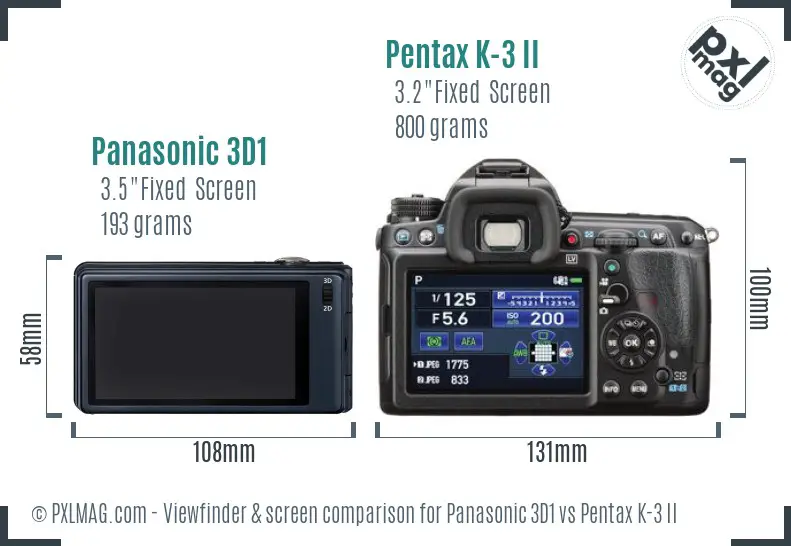 Panasonic 3D1 vs Pentax K-3 II Screen and Viewfinder comparison