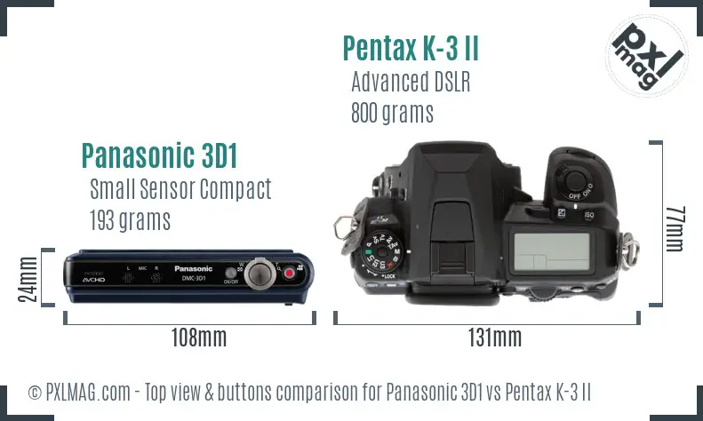 Panasonic 3D1 vs Pentax K-3 II top view buttons comparison
